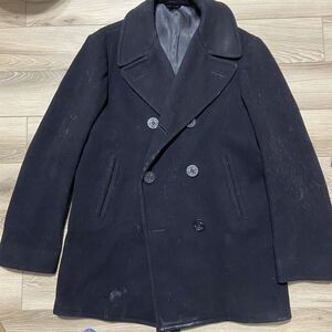 Vintage US Navy Wool Pea Coat Black Kersey Double Breasted Rockabilly Size‎ 38 R